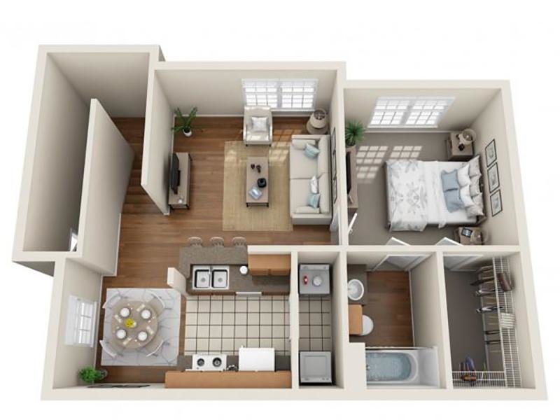 1 Bed 1 Bath Small Floor Plan at Stonehaven Villas Apartments