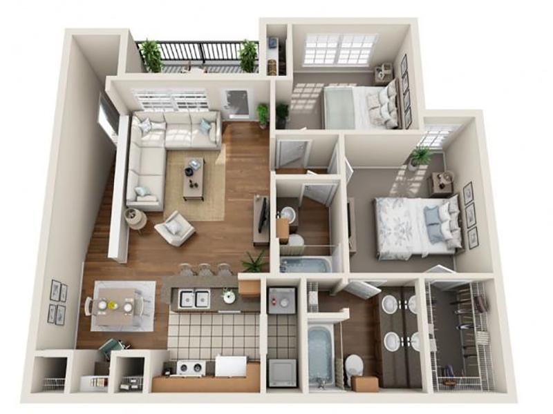 2 Bed 2 Bath Small Floor Plan at Stonehaven Villas Apartments