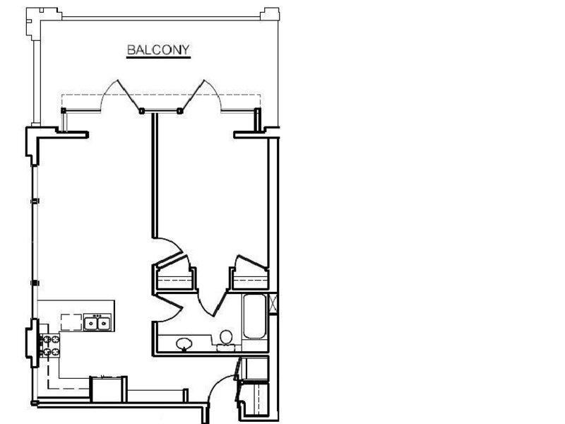 One Bedroom Flat 1 floor plan at Pacific Place Apartments
