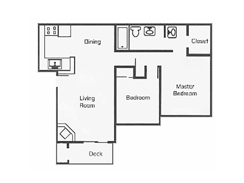 2 Bedroom 1 Bathroom floor plan at Willow Ridge Apartments