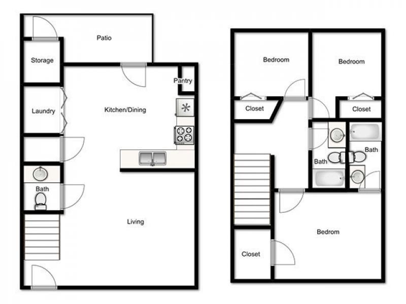 Mulberry Park Apartments Floor Plan 3 Bedroom 2.5 Bath