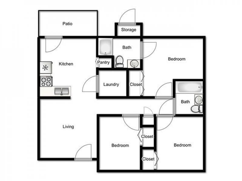 Mulberry Park Apartments Floor Plan 3 Bedroom 2 Bath