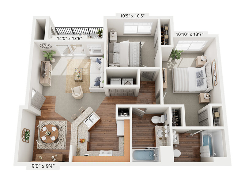 Oaks at Georgetown Apartments Floor Plan 2x2