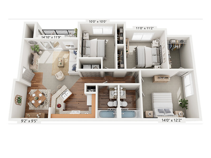 Oaks at Georgetown Apartments Floor Plan 3x2