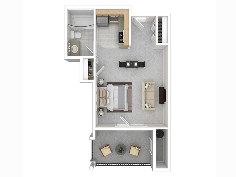 Riley Court Apartments Floor Plan 1x1 S