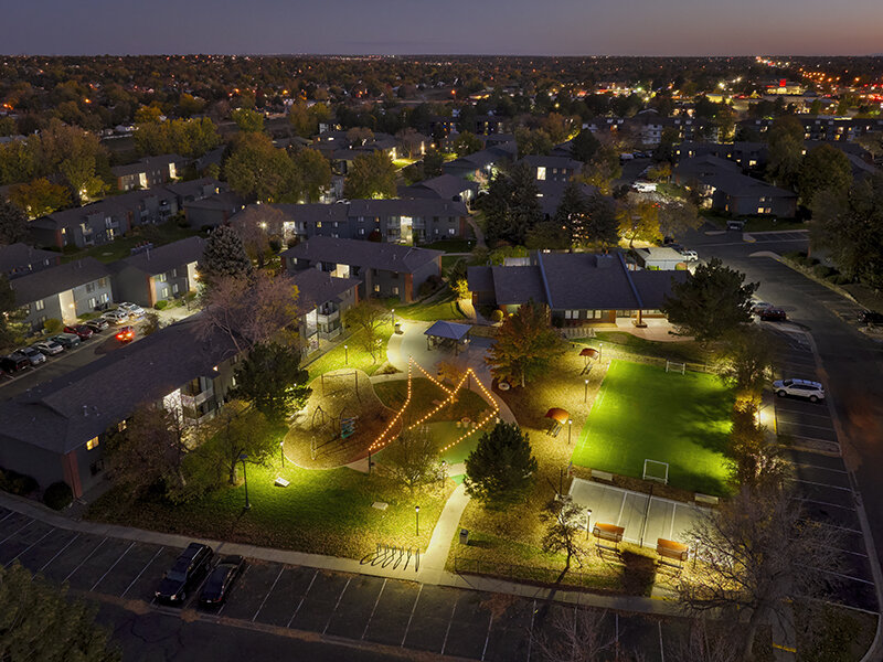 Aerial View at Night | Solstice Apartments in Aurora, CO