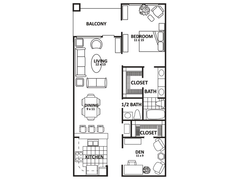 1 Bedroom with Den Floor Plan at Encino Luxury Apartments Apartments