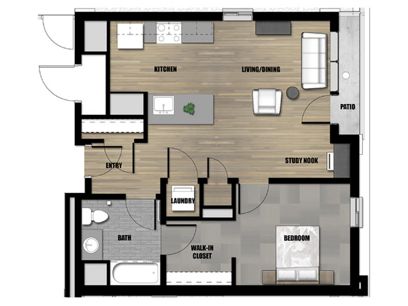9th East Lofts Apartments Floor Plan 1x1 A