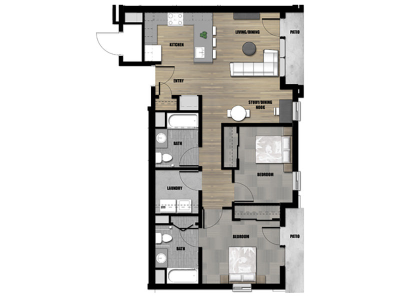 9th East Lofts Apartments Floor Plan 2x2 A