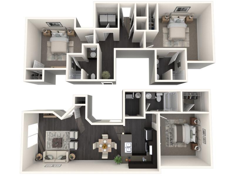 Eastbrook Apartments Floor Plan 3 Bedroom 3 Bath