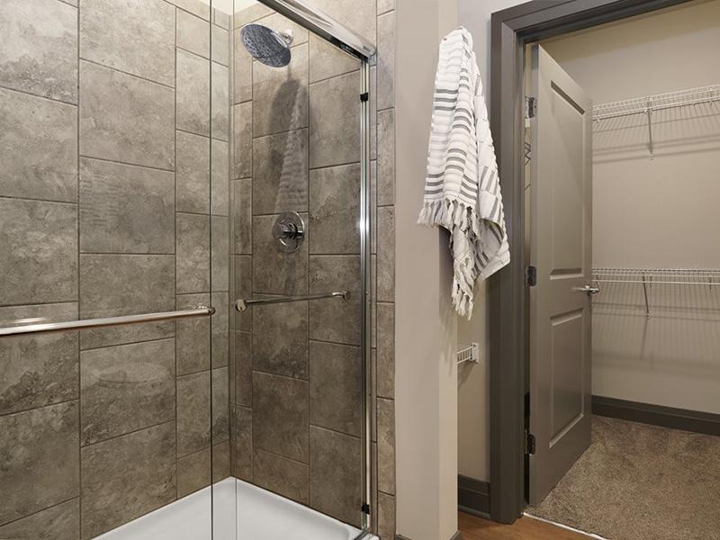 Shower and Closet | 303 Front Street Apartments in Columbus, OH