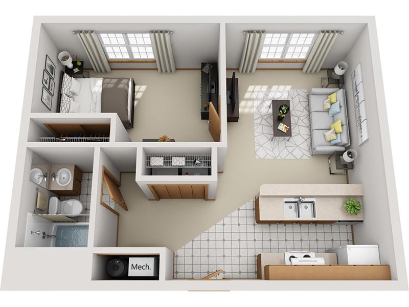 Sawmill Crossing Apartments Floor Plan 1 Bedroom 1 Bathroom B