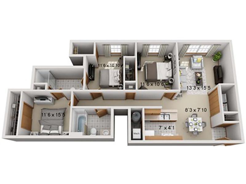 View floor plan image of 2 Bedroom 2 Bathroom E apartment available now
