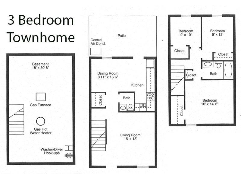 View floor plan image of 3 Bedroom Townhome apartment available now