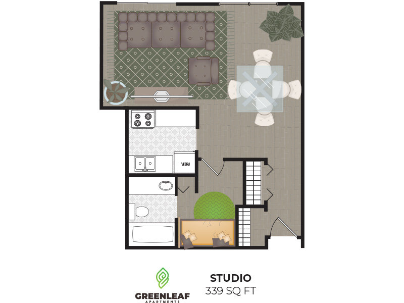 0x1 - 399 floor plan at Greenleaf Apartments