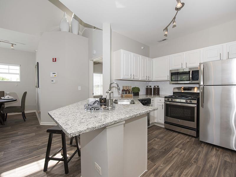 Apartments for Rent in Naperville, IL- Grand Reserve of Naperville - Stainless-Steel Appliances with Kitchen Island and White Cabinets