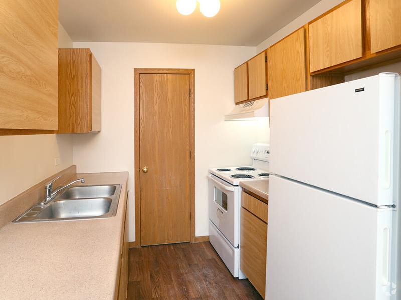 Kitchen with White Appliances | Prairie View Apartments