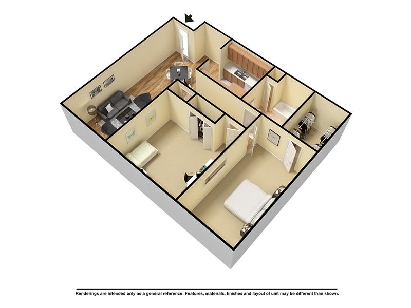 View floor plan image of 2 Bedroom 1 Bath apartment available now