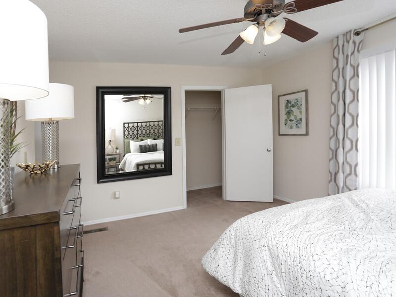 Bedroom with a Ceiling Fan | River Crest Apartments in Columbia, SC