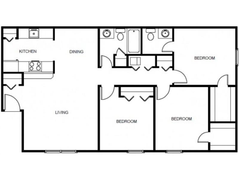 3 Bedroom floor plan at Canebreak Apartments