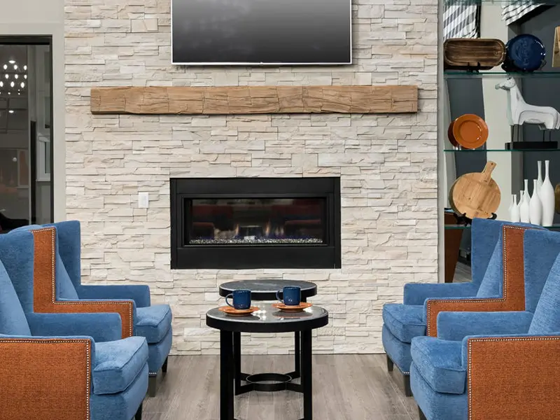 Clubhouse Fireplace | Lilia Apartments