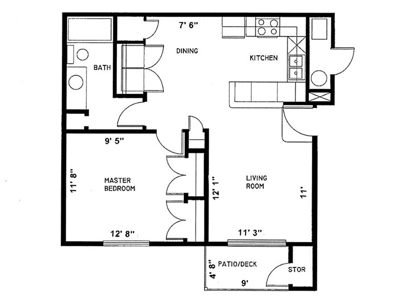 1 Bedroom A Floor Plan at Sundance Apartments Apartments