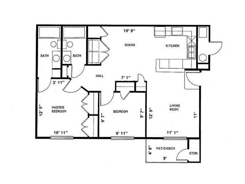 2 Bedroom B Floor Plan at Sundance Apartments WY