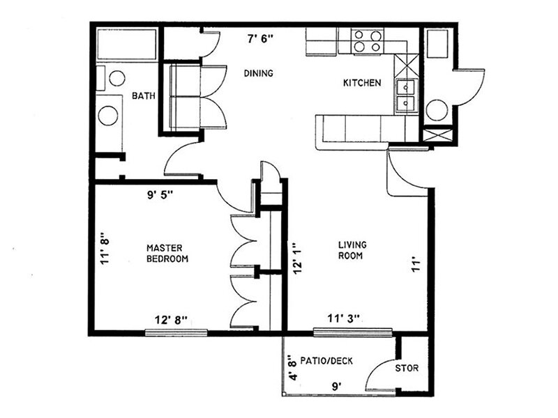 1 Bedroom B Floor Plan at Sundance Apartments WY
