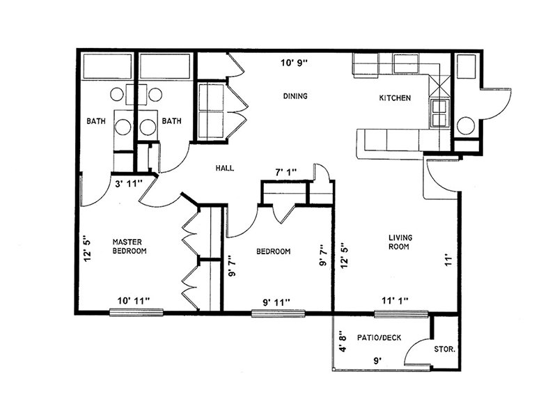 2 Bedroom A Floor Plan at Sundance Apartments Apartments