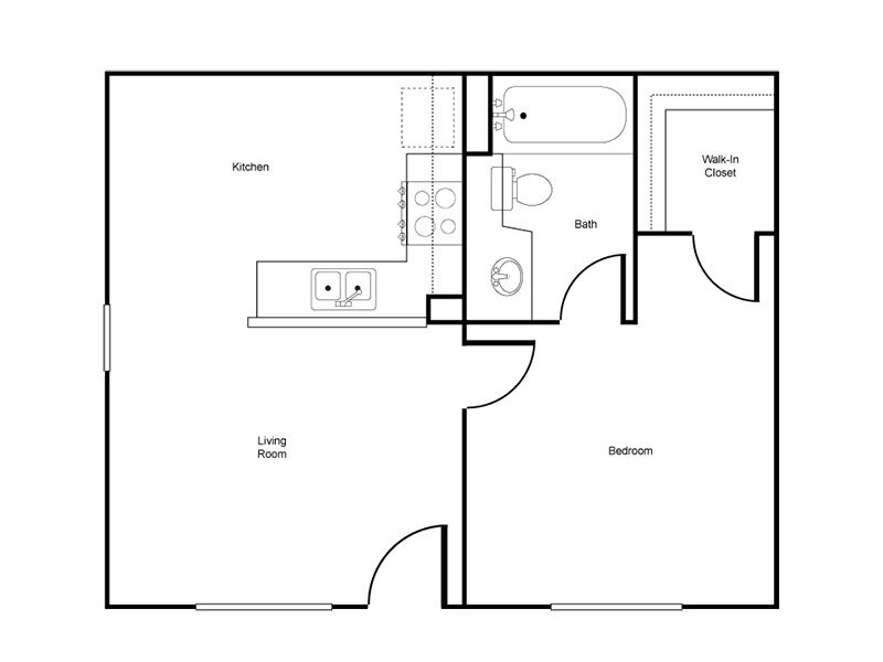 1x1 floor plan at Harmony Court Senior Living Apartments