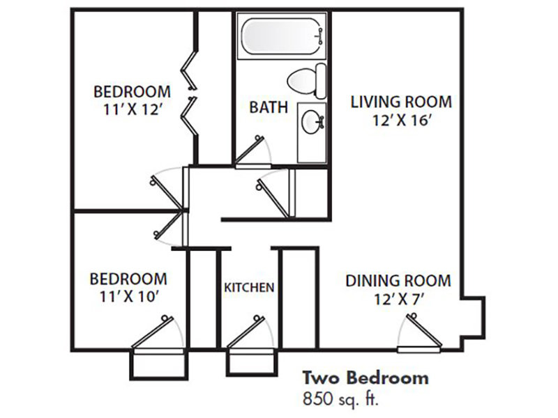 Spring Creek Apartments Floor Plan 2 Bedroom 1 Bathroom 850
