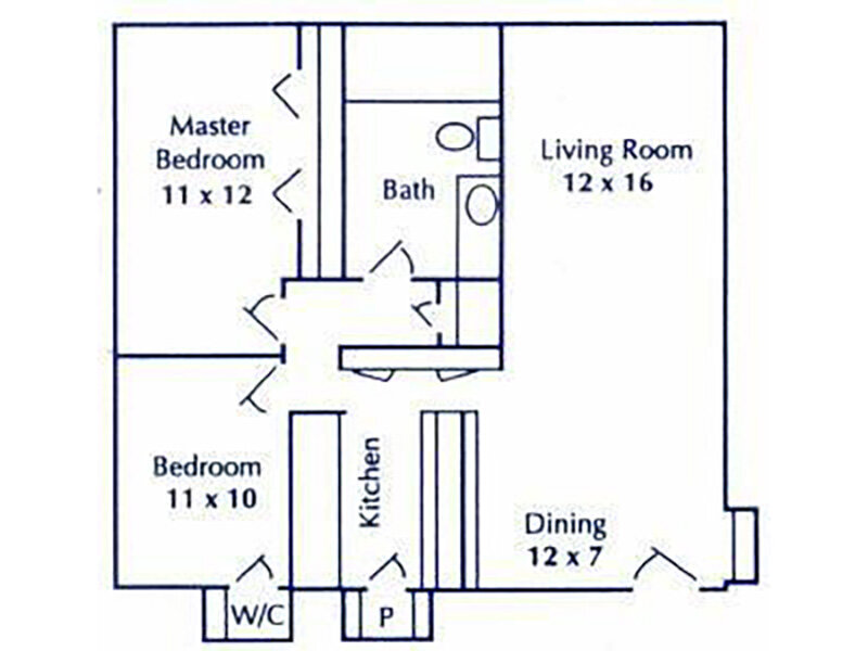 2 Bedroom 1 Bathroom 870 floor plan at Spring Creek Apartments