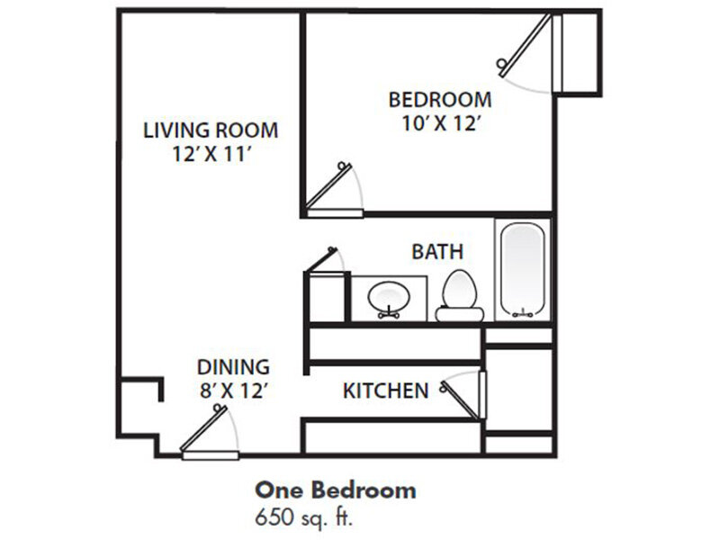 1 Bedroom 1 Bathroom floor plan at Spring Creek Apartments
