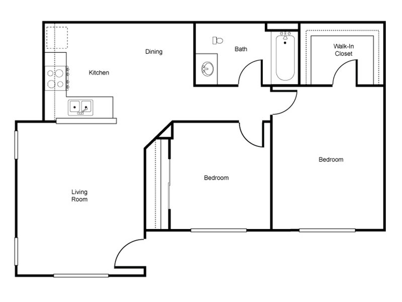 2x1 floor plan at Harmony Court Apartments