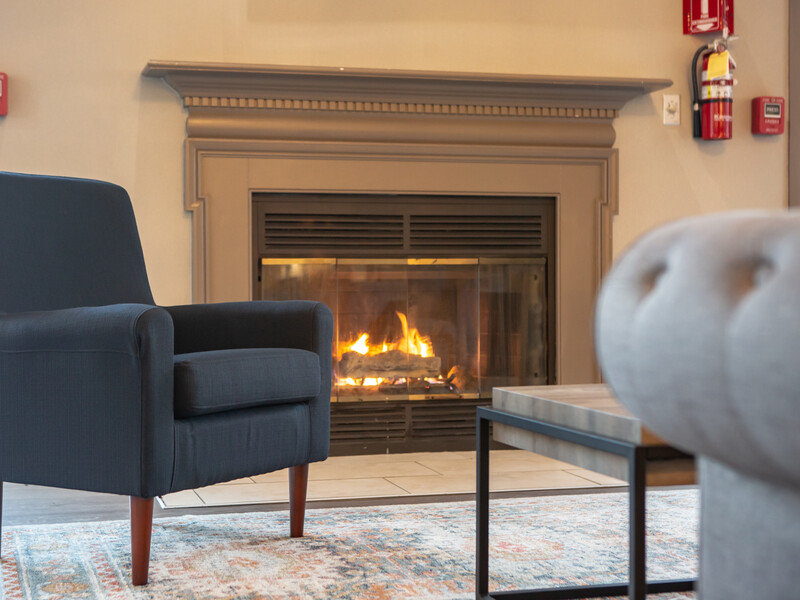 Clubhouse Fireplace | Vivo Living South Bend Apartments