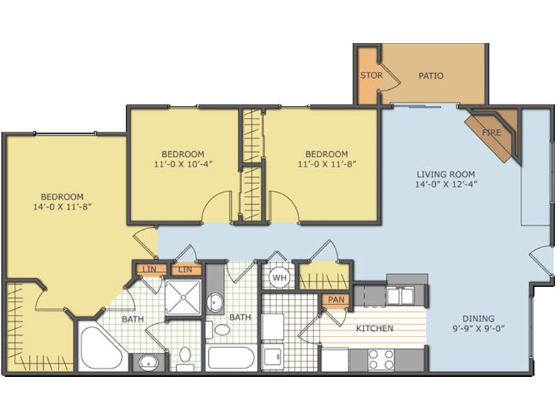 3 Bedroom 2 Bath 1470 Floorplan