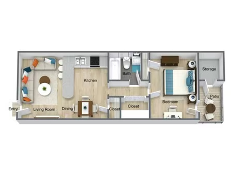1 Bedroom floor plan at Arden Place Apartments