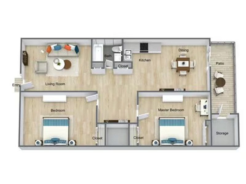 2 Bedroom floor plan at Arden Place Apartments