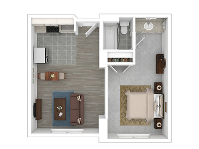 1x1E floor plan at Sunrise Station in Rancho Cordova, CA