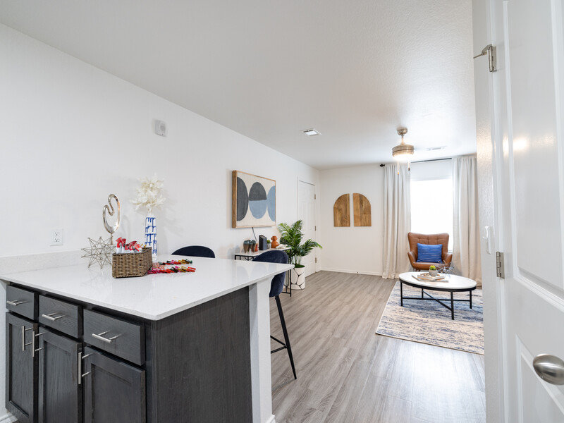 Kitchen and Living Room | Frisco Apartments on Walnut