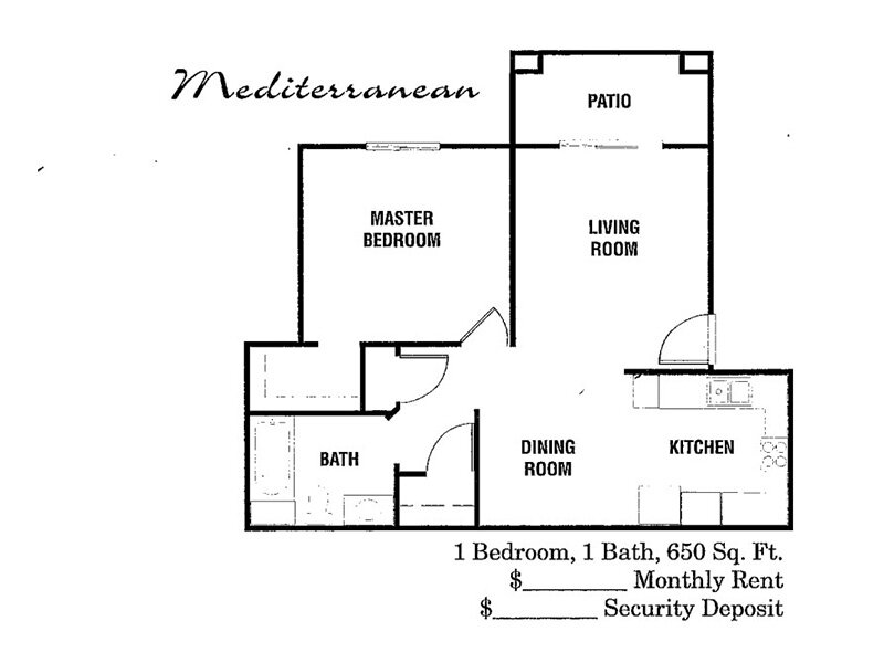 Washington Square Apartments Floor Plan 1x1