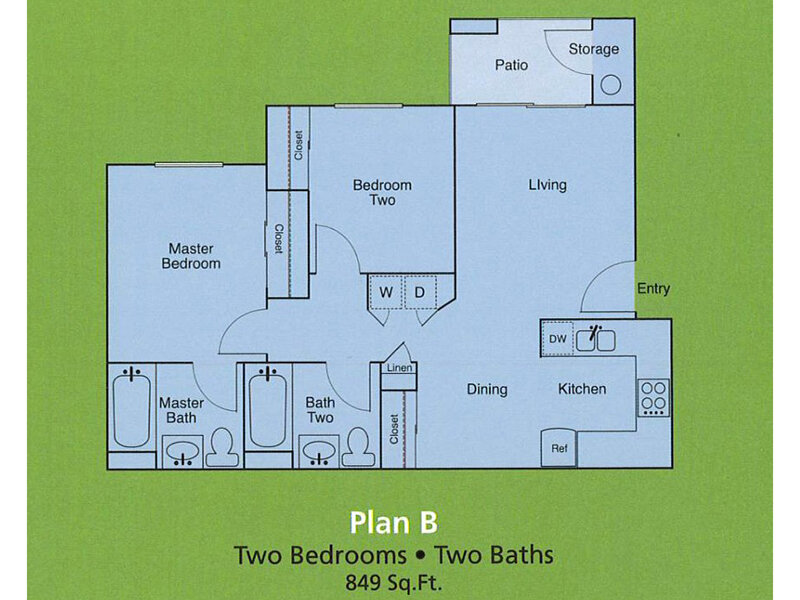 2x2 floor plan at Villa Savannah Apartments