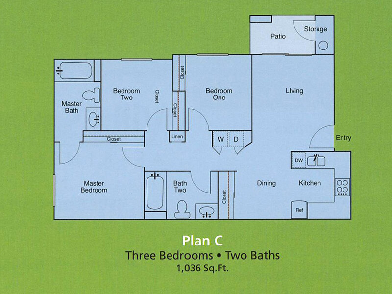 3x2 floor plan at Villa Savannah Apartments