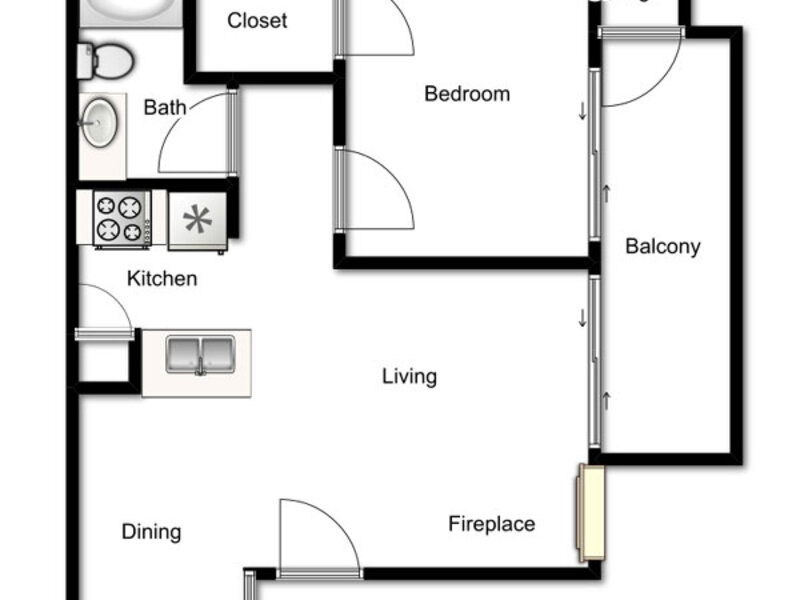 One Bedroom One Bath- 650 Sq. Ft