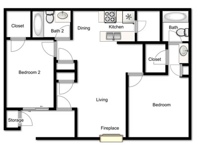 Two Bedroom Two Bath- 920 Sq. Ft.