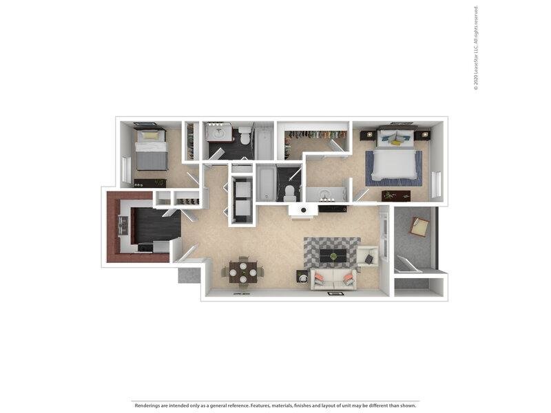 2x2-1158R- Full Renovation Floorplan at Pinnacle Heights