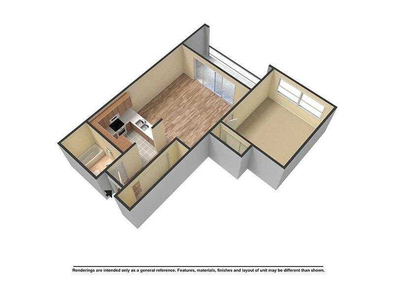 1 Bedroom 1 Bath floor plan at Sunset Terrace Apartments