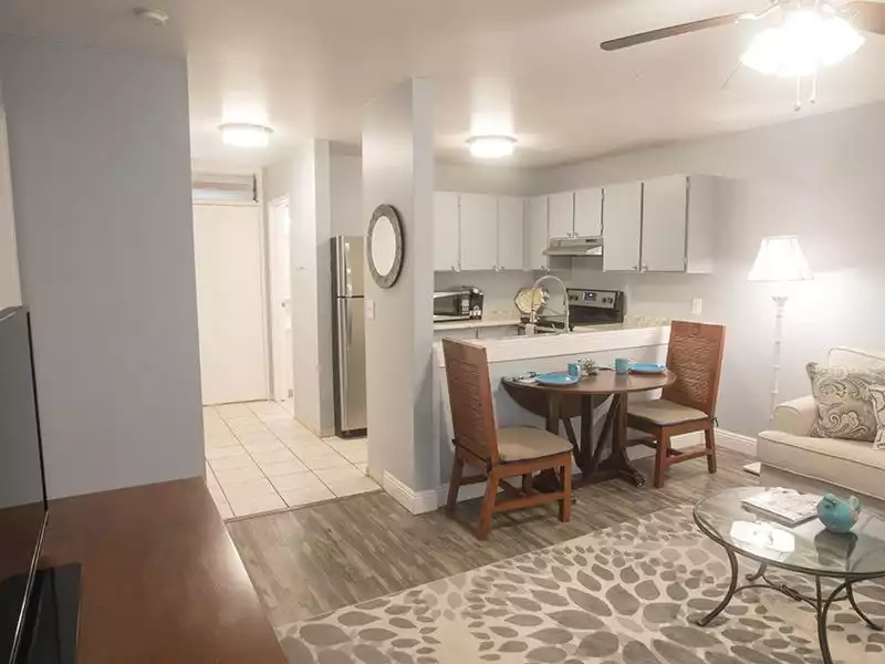 Front Room & Dining Room | Sunset Terrace Apartments in Lahaina, HI