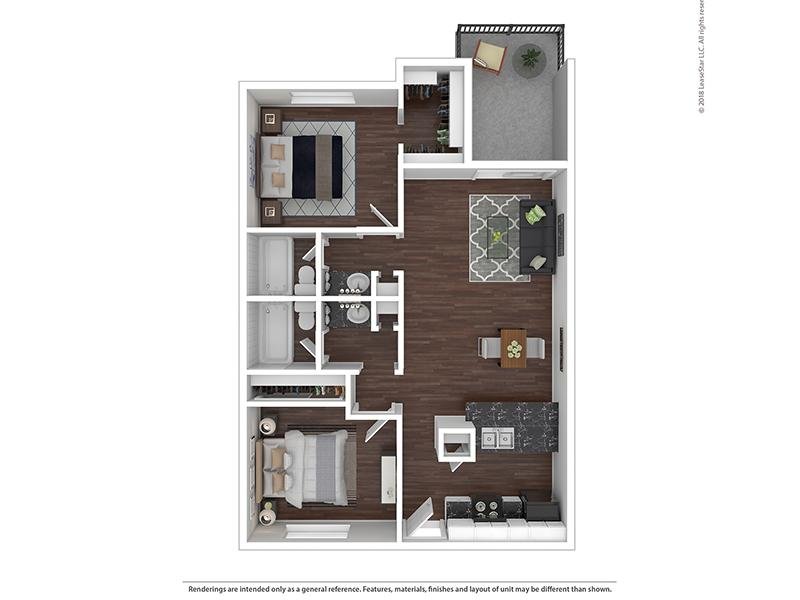 2 Bedroom 2 Bath B2-870 Floorplan at Waterstone