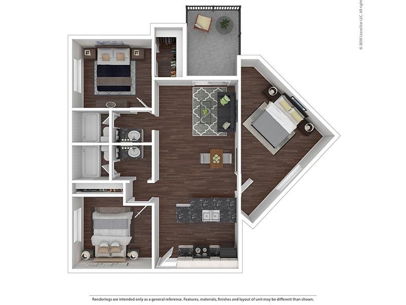 2 Bedroom 2 Bath B2-1013 Floorplan at Waterstone